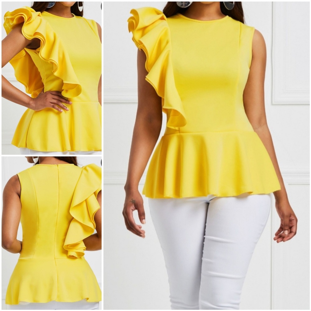 One side ruffle sleeveless blouse